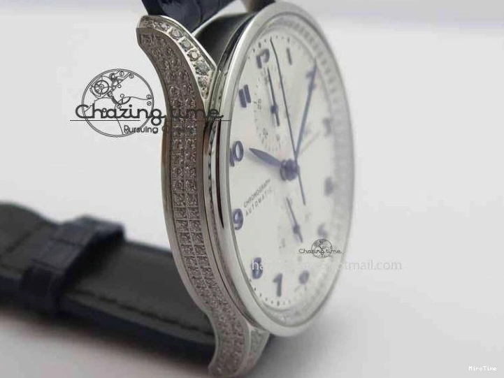 MIROTIME 0328 Portuguese IW3714 Diam ZF V2 1:1 Best Edition White Dial Blue Makers On Blue Leather Strap A79350 (Slim Movement) Stylish 7248